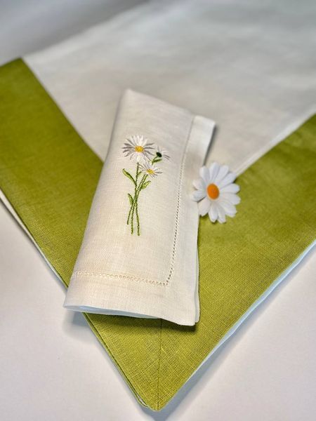 Linen tablecloth with lace SKL13, 140x220, Rectangular, Monochrome, Embroidery, 100% linen