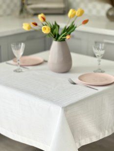 Tablecloth with water-repellent coating ABIR BLANKO, 150x380, Rectangular, Geometry, With water-repellent coating, 70% polyester, 30% cotton, Water repellent
