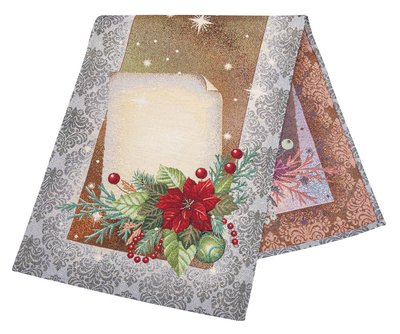 Tapestry table runner RUNNER334G "Holiday Postcard", 37х100, Rectangular, New Year's, Golden lurex, 75% polyester, 22% cotton, 3% acrylic