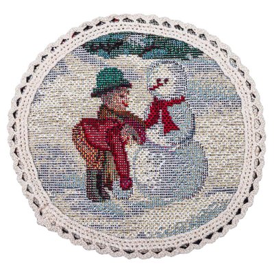 Tapestry placemat with lace ROUND1004M-10D "Winter adventure", Ø10, Round, New Year's, Silver lurex, 75% polyester, 22% cotton, 3% acrylic