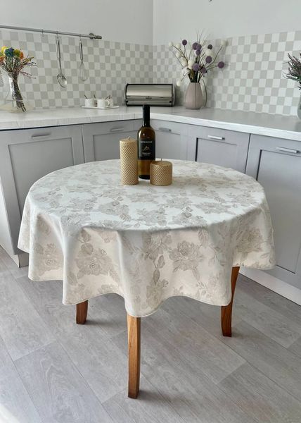 Water-repellent tablecloth ROSA B LINOS-137D, &Oslash;140, Round, Classic, Teflon-coated, 49% polyester, 31% cotton, 20% linen, Water repellent
