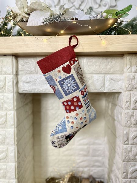 Tapestry gift sock EDEN324, 25х37х6, 37, 25, 6, New Year's, Silver lurex, 70% polyester, 23% cotton, 3% acrylic, 4% metal fibre, Tapestry