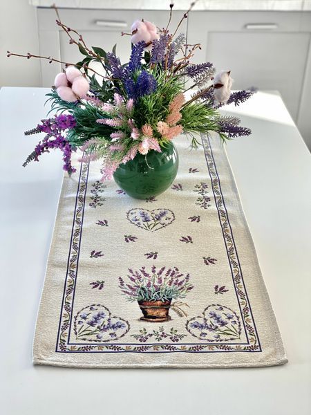 Tapestry table runner LILAC, 100, 37, Rectangular, Flower, Without lurex, 75% polyester, 22% cotton, 3% acrylic, Tapestry