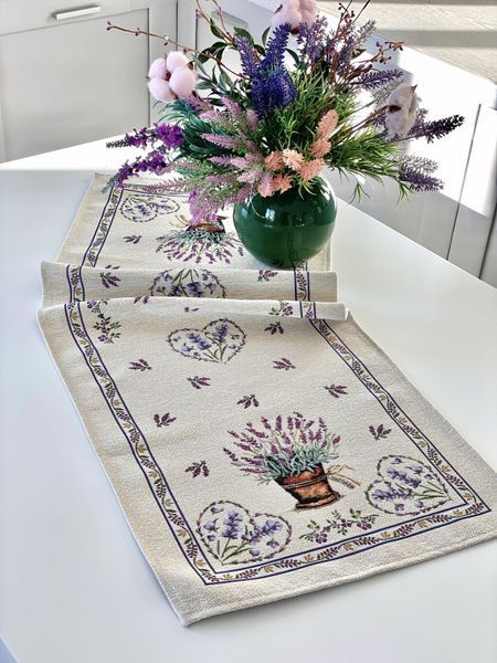 Tapestry table runner LILAC, 100, 37, Rectangular, Flower, Without lurex, 75% polyester, 22% cotton, 3% acrylic, Tapestry