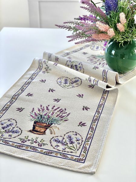 Tapestry table runner LILAC, 100, 37, Rectangular, Flower, Without lurex, 75% polyester, 22% cotton, 3% acrylic, Tapestry