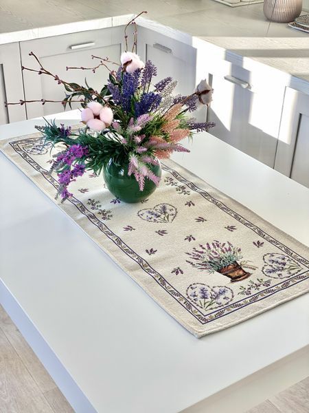 Tapestry table runner LILAC, 100, 37, Rectangular, Flower, Without lurex, 75% polyester, 22% cotton, 3% acrylic, Tapestry