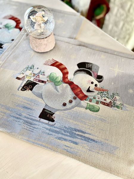 Tapestry placemat RUNNER1062 "Сніговики-витівники", 37x49, Rectangular, New Year's, Silver lurex, 75% polyester, 22% cotton, 3% acrylic