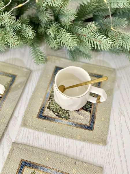 Tapestry placemat RUNNER723 "Christmas in Mountains", 17x18, Square, New Year's, Golden lurex, 70% polyester, 23% cotton, 3% acrylic, 4% metal fibre